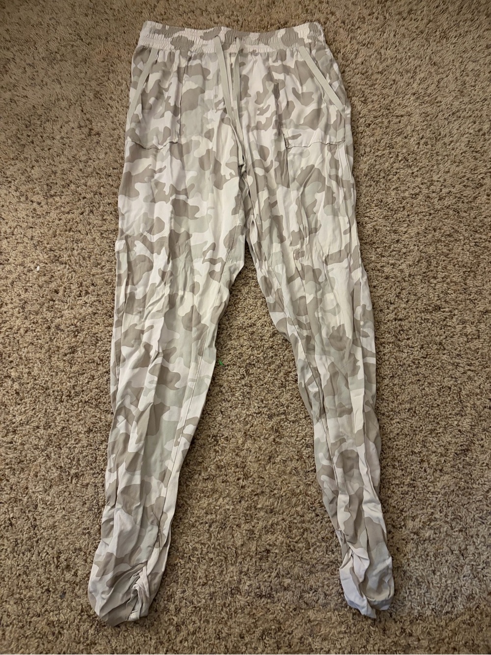 Pink Rose Women’s Camo Cargo Joggers - White & Tan